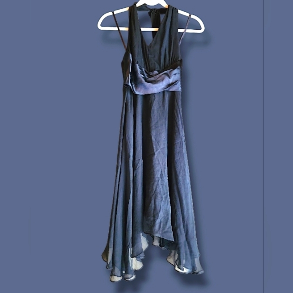 NWT DONNA RICCO NEW YORK NAVY SILK HALTER DRESS